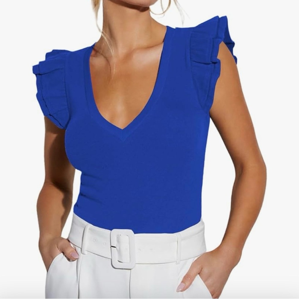 Elegant Blue Ruffle Sleeve Top